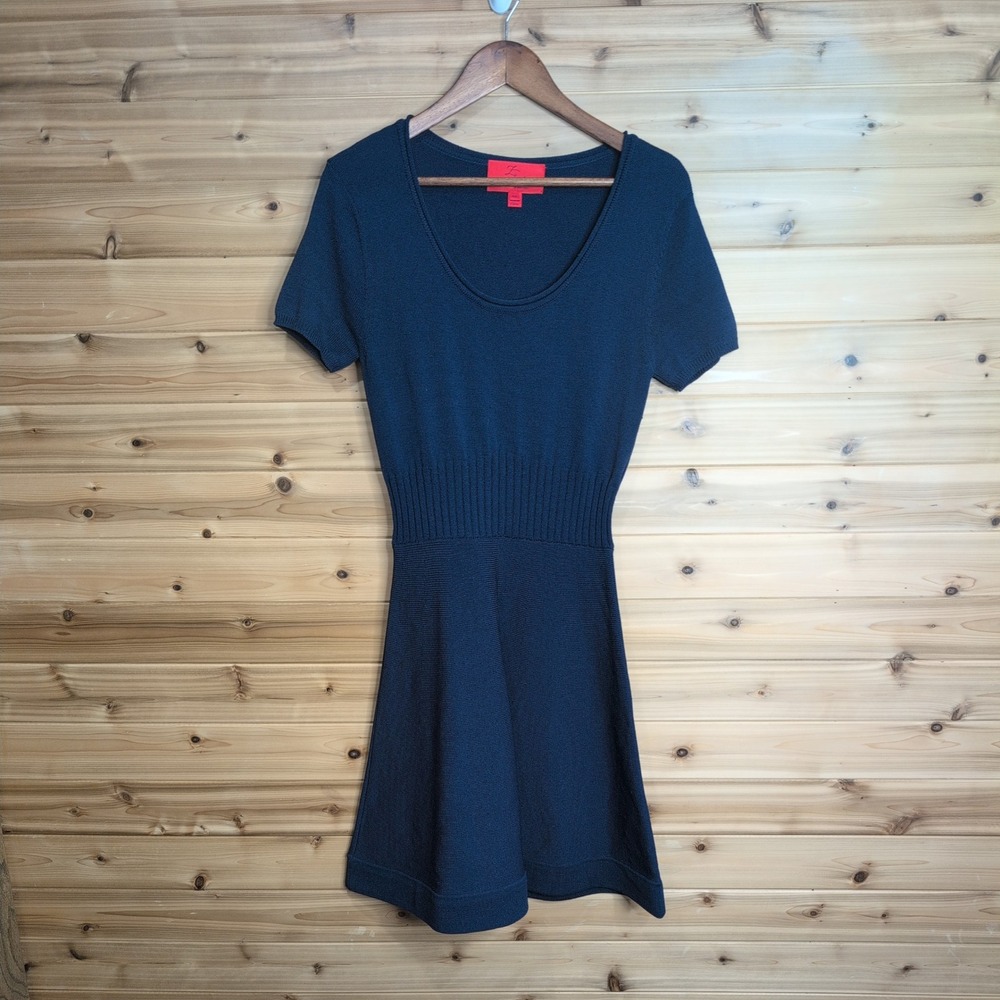 Z Spoke Zac Posen Navy Blue Knit Fit and Flare Short Sleeve Dress Large